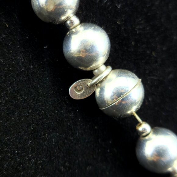Milor UltraFine Silver 950 Italy Ball Bead 20" Necklace Alternating 10mm & 3mm - Picture 4 of 5